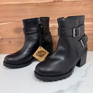 Harley Davidson LaLanne Double Strap Black Motorcycle Boots D84711 Women's 7.5 M